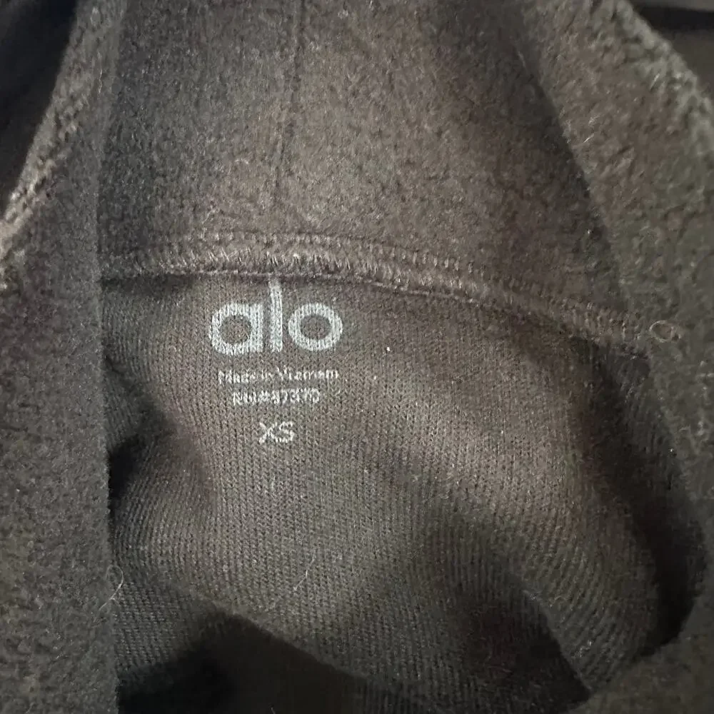Alo Women's Mixed Media Hoodie Oversized Polar Fleece Pullover Sweatshirt XS
